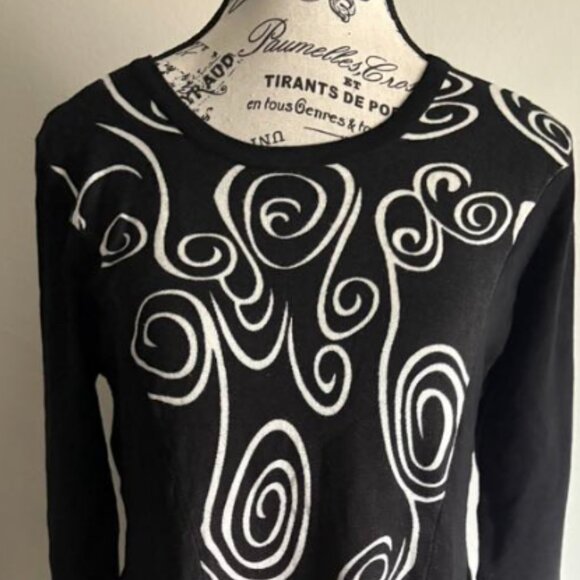 Orange Fashion Village Long Sleeve Tunic Dress, O/S, Black & White Swirl Print - Picture 6 of 7